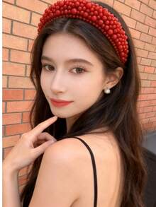 1件装时尚女士海绵仿珍珠宽檐多功能发箍配饰，女孩刘海发夹头饰 - 彩色 - 查看 2