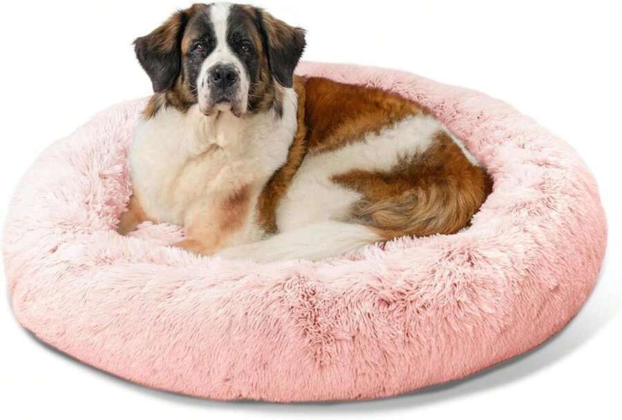 Best Friends By Sheri Original Calming Donut Dog And Cat Bed, Shag Faux Fur, Cotton Candy Pink, XL (45in X 45in) - Anxiety Relief For Pets Up To 150 Lbs - MàuB - Xem 1