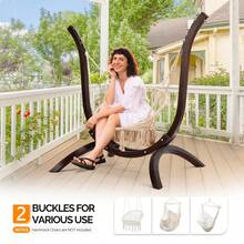Wooden 57 Inch Hammock Solid Chair Stand Only Garden Outdoor Brown All-Weather - Default - View 1