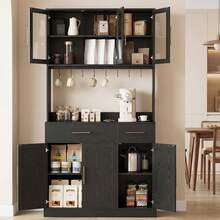 71.9 In. Tall Pantry Cabinet, Farmhouse Kitchen Storage Cabinet With Doors, Drawers And Shelves, Modern Cabinet For Dining Room, Living Room - Black - View 2