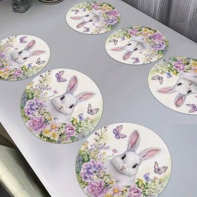 4 piezas Manteles con tema de Pascua, diseño lindo de conejo con diseño floral, adecuado para fiestas, comidas, decoración festiva y decoración de Pascua. Tamaño: 38*38cm, aplicable para decoración del hogar de temporada, decoración de mesa festiva, estilo de granja, material lavable, ideal para decoración de mesa festiva y entretenimiento en el hogar, también un gran regalo.
