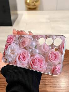 1个可爱粉色玫瑰仿珍珠花朵软壳手机壳，兼容华为、荣耀、Galaxy A04e/12/A13/A14/A34/A50/A52/A53/A54/S21/S22/S23/S24/S25/S25Ultra/S26/S26 Plus/S26 Ultra、6A/7A/8A、12T/13T - 無色 - 查看 5