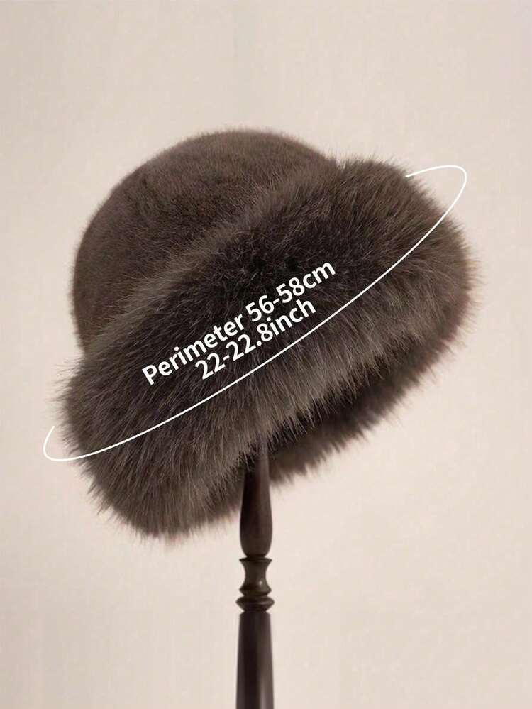 1 pieza Sombrero elegante de unicolor de poliéster con parches de piel sintética cálida y a prueba de viento, sombrero de cubo de piel sintética de zorro lindo, gorra de piel sintética gruesa y cálida con protección para las orejas - sombrero mongol - Añade 7