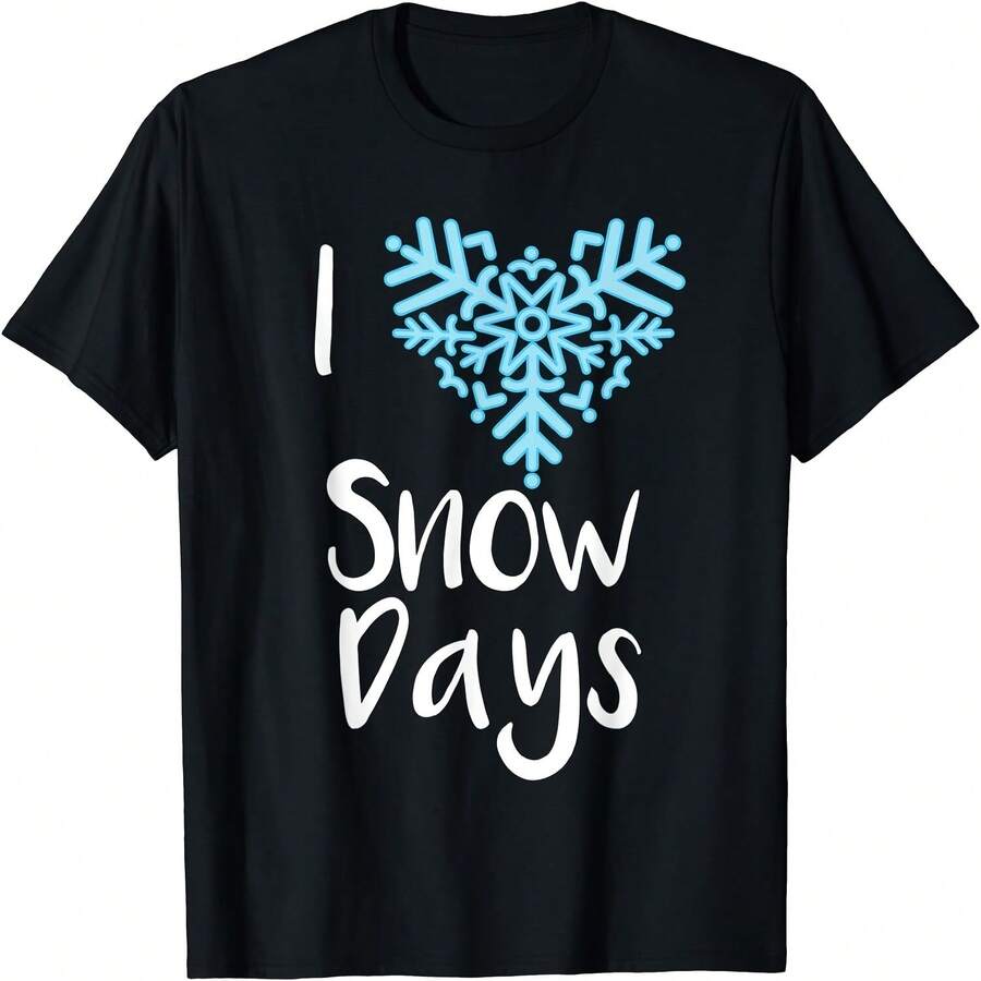 I Love Snow Days - Cute Frozen Snowflake Heart Uni T-Shirt Suitable For Year-Round Wear, 220g Pure Cotton Single-Sided Printed Crew Neck Short-Sleeve T-Shirt, Women's Fun Printed Top - 顏色1 - 查看 1