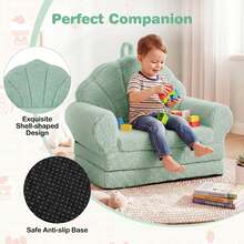 Fold-Out Kids Sofa 2-In-1 Convertible Toddler Couch & Lounger With Non-Slip Base Beige/Green/Pink - 綠色 - 查看 3