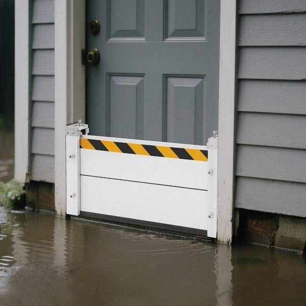 Sweetmile Flood Barrier For Home Aluminum Alloy Garage Door Water Barrier H15.7in W31.5in Easy To Assemble/Disassemble, Reflective Strip, Ideal For Basements/Garages/Malls (Reusable)