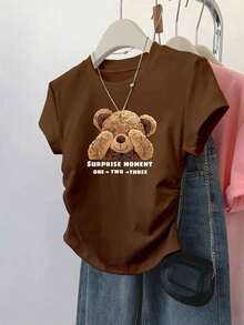 A Simple Solid-Color Short-Sleeved T-Shirt Set For Women, Suitable For Daily Wear And Easy To Match With Various Outfits. Includes 1 Piece - Brown - View 12