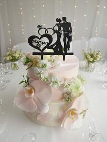 1 Stück "Mr & Mrs" Englische Buchstaben Kuchendekoration, geeignet für Jahrestag, Hochzeit, Verlobungsfeier, Valentinstag Kuchendekoration, Backdekoration, Küchenzubehör - Schwarz - Übersicht 2