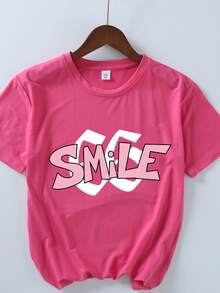 2pcs/Set Teens Summer Top & Shorts, Loose Short Sleeve T-Shirt Set, Casual Minimalist Style Suitable For School, Sports, Outdoor, Summer - Hot Pink - View 2