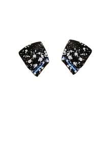 1对不对称金属珐琅耳环，欧美风格个性时尚耳环，适合女性和女孩，旅行、婚礼、派对、生日、圣诞节礼物（2026款） - 黑色 - 查看 4