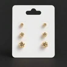 3 Pairs Of Women's Stud Earrings In Gold With Cubic Zirconia, 18k Gold Plated Costume Jewelry - 金色 - 查看 1