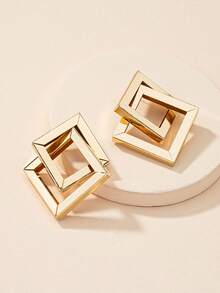 1对几何简约方形交叉耳环，休闲百搭，适合女性日常佩戴 - 一對幾何耳環 - 查看 6