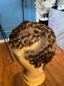 250Density 13x4 Lace Short Bob Pixie Cut Wigs Chocolate Brown 13x4 Lace Front Curly Human Hair Wigs Pixie Cut Human Hair Wigs Light Brown Short Curly Human Hair Wig Short Layered Brazilian Virgin Human Hair Gluless Wigs - S4 - 查看 2