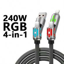 4-In-1 Multi USB Charging Cable (USB A/Type C/Lightning) - Max 240W Fast Charge & Data Sync, Breathing Light For Mobile Phones/Tablets - View 8