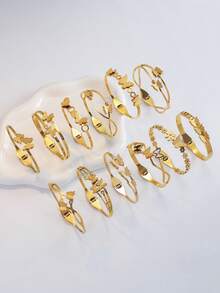 Brazalete abierto de mariposa hueco chapado en oro de 18K, accesorio de moda para mujer - Multicolor - Ver 1