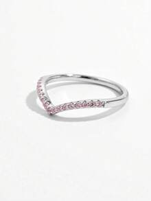 1枚925纯银浅V形镂空戒指，时尚精致水晶耳环，优雅首饰 - 戒指 - 查看 26