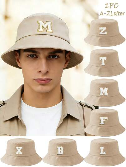 1-Pack Unisex 26 Letters Pattern Couple Fisherman Hats, Suitable For Outdoor Travel, Beach Vacation, Sun Protection, Suitable For Festivals And Casual Fashion Matching, Best Holiday Gift,Men's Sun Hat Summer Hat, Suitable For Summer Outdoor Activities Such As Hiking And Fishing
