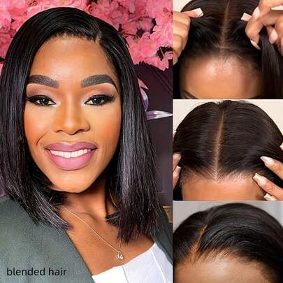 180%密度真人混纺假发，13x4蕾丝前假发，真人混纺直发假发，带婴儿发，高清透明蕾丝前假发，预拔毛前额假发，真人混纺8-36英寸自然黑