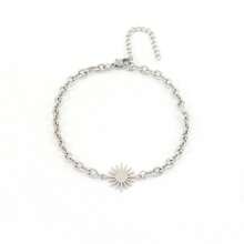 1 pieza Nuevo brazalete de cadena de acero inoxidable con colgante clásico dorado plateado de sol para hombres - sol - Ver 4