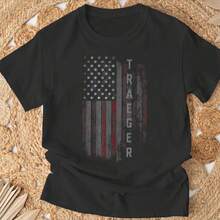 Traeger Family American-Shirt Cotton Black Printed Short Sleeve-Shirt, Vintage Street Style Casual Versatile Top Tee. - Black - View 3