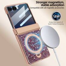 Shockproof Shiny Glitter Electroplated Hidden Circular Bracket Phone Case With Tempered Glass Screen Protector Compatible With Samsung Galaxy Z Flip 7/6 Foldable Phone Full Protection Birthday Gift - Purple - View 6