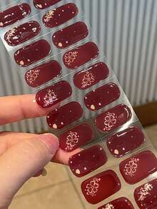 Tiras de gel de uñas semi curadas, 20 piezas de envoltorios de calidad de salón de larga duración, pegatinas de gel de uñas fáciles de aplicar y quitar con luz UV - Rojo - Ver 6