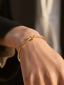 1件简约不锈钢打结开口手镯，男女皆宜，适合日常佩戴和音乐节场合。 - 手鐲 - 查看 2