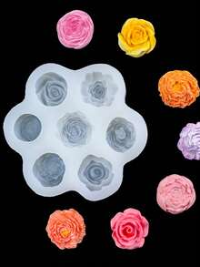 New 7-Hole Rose & Peony Flower Silicone Mold, DIY Handmade Holiday Gift Plaster Candle Silicone Mold - A-White - View 7