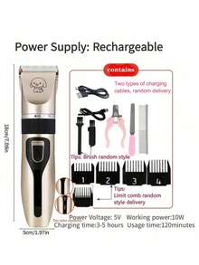 Professional Dog Grooming Kit, Quiet Dog Clipper Set, USB Rechargeable Wireless Pet Grooming Tool For Cats And Dogs - Multicolor - View 10