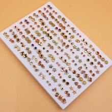 100 pares de juego de aretes de plástico con strass de moda surtidos, tono dorado minimalista y versátil, empaquetados en esponja sin caja - Diamantes bañados en oro sin caja - Ver 5