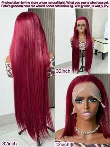 8-36 Inch Wig Human Blended Hair 180 Density 13x4 Lace Front Wigs Human Blended Hair Pre Plucked With Baby Hair 15A Glueless Straight Frontal Human Blended Hair Wigs For Women 99J Burgundy - S99J/BUG - View 2