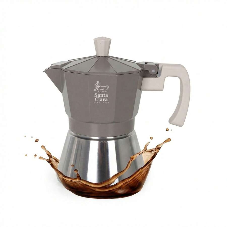 Santa Clara Nordkitch Italian Moka Coffee Maker, Available In 3, 6 And 9 Cups, Aluminum Body, Stainless Steel Base, Suitable For Induction And All Types Of Stoves, Soft Touch Handle - Grey - View 1