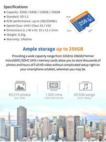 ADATA 32GB 64GB 128GB 高速 Micro SD 卡 AUSDX64GUICL10A1 版本，A1 C10 V10，100MB/s，适用于智能手机、行车记录仪、监控设备 - 查看 9