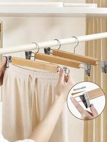 1/3/5/10pcs Wooden Pants Hangers, Clothes Hangers - With Clips, Non-Slip Pants Hangers, For Wardrobe Storage And Organization, With 360° Hook, Suitable For Jeans, Trousers, Skirts, Jackets - Multicolor - View 4