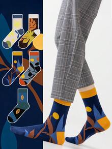 1/5 Pairs Unisex Couple Plant Leaf Graphic Art Design Breathable Cotton Crew Socks, Suitable For Travel, Home, Office, Holidays, Gift - Multicolor - View 2