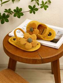 女婴夏季凉鞋，花朵图案，软底，新生儿幼儿学步鞋，婴儿床鞋，黄色、白色、红色、粉色 - 黃色 - 查看 9