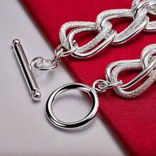 Pulsera de cadena de anillo de plata de ley 925 con acabado mate liso para mujeres, joyería de moda para boda, compromiso y fiesta - Plateado - Ver 4