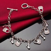 925 Sterling Silver Plated High Heels Bag Pendant Bracelets Chain For Women Charm Wedding Engagement Jewelry - Silver - View 2