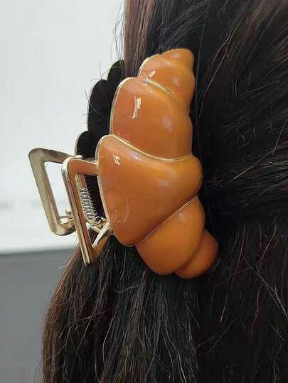 1 pieza Nuevo clip de cuerno falso para moño, pinza de metal de gran tamaño con textura, pasador de cabello con el mismo estilo viral, accesorio para el cabello con tema de croissant, pinza de cabello versátil y de alta gama para uso diario y de fiesta
