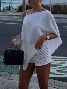 Off The Shoulder Tops For Women Short Sleeve  T Shirts Loose Batwing Summer Going Out Oversized Blouse Tunic - 白色 - 查看 2