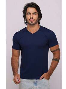 Men's Basic V-Neck T-Shirt, Navy Blue, Cool Knit, Versatile, Comfortable, Perfect, High Quality, On . - Navy Blue - View 8