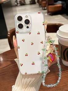 Cherry Painted Transparent Painted Bracelet Strap Minimalist Fashion Creative Shockproof Phone Case Compatible With Ip 17/Ip 17pro/Ip 17promax/ IP16/11/16pro/16plus/16promax/16e/15Promax/13/14/12/XS/XR/7G/8P, Compatible With Samsung Galaxy S25/S25PLUS/S25 Ultra/A16/A36/A26/A56/A50/A12/A32 S26 S26PLUS - Multicolor - View 1