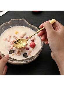 1pc Stainless Steel Shell Shaped Long Handle Dessert Spoon, Stainless Steel Shell Spoon, Coffee Stirring Spoon, Household Western Cake Spoon, Ice Cream Spoon - Multicolor - View 8