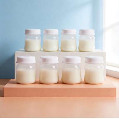 4pcs/8pcs Breast Milk Storage Bottles With Lids, Breastfeeding Pump Bottles, First Milk Storage Bottles, 3OZ/90ML Reusable, Breast Milk Collection And Storage, Wide-Mouth Nursing Bottles, Compatible With 5cm Breast Pump Neck, Breast Milk Storage Containers, Clear Measurement Scale, Freezer & Fridge, Glass Juice Bottles