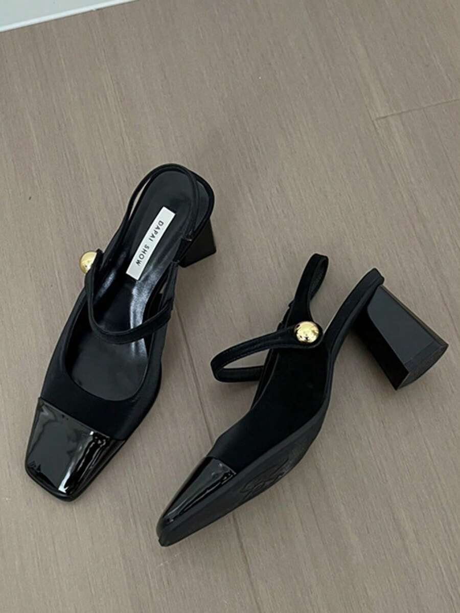 Teenage Girls' Square Toe Shallow Mary Jane Shoes, Hook And Loop Strap, Retro Chunky Heel Shoes, Fairy Style