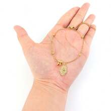 1件新款时尚手写字母金色不锈钢珠链手链，女士款 - 金黃色 - 查看 3