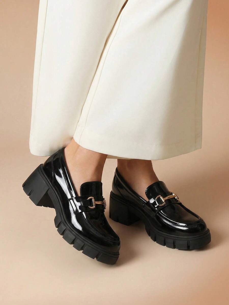 Women Chunky Heel Loafers, Platform Loafers, Slip On Casual Business Dress Versatile Shoes - 蒙特內哥羅 - 查看 1
