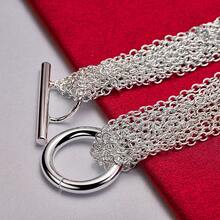 925纯银镀层多链圆环手链，男女皆宜，适合婚礼、订婚、派对等场合佩戴，时尚饰品 - 銀色 - 查看 4