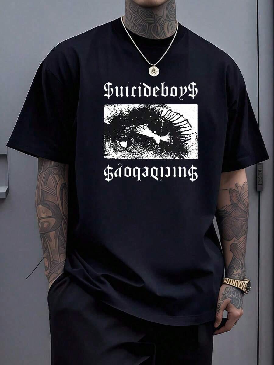 Suicideboy Era Tour Graphics Print T-Shirts For Men Harajuku Hip Hop Rock Style T Shirts Unisex Fashion Oversized Street T Shirt Tee Comfortable Comfortable Streetwear,Suicideboy Skeleton Graphic 100% Cotton Print T-Shirt,Halloween Funny Graphic, Sports Leisure Tee,Soft Cotton - Black 12 - View 1