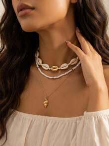 3pcs Bohemian Ocean Holiday Style Starfish & Bead Multi-Layer Necklace Set - Multicolor - View 2